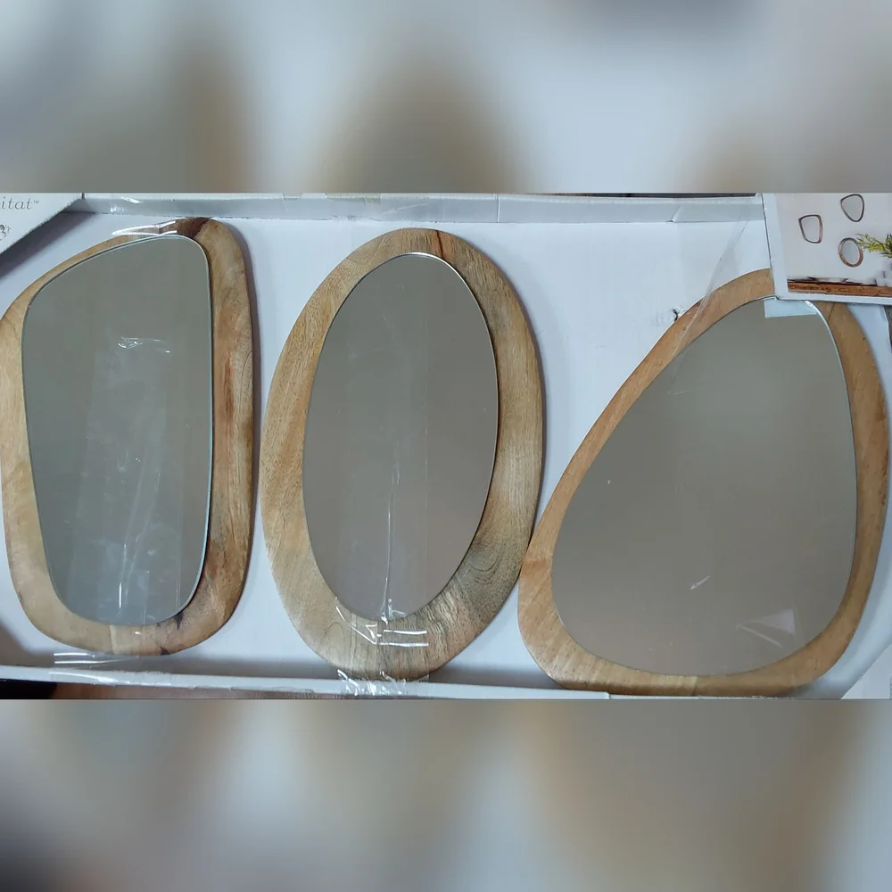 NWT...THREE MANGO WOOD ABSTRACT MIRRORS